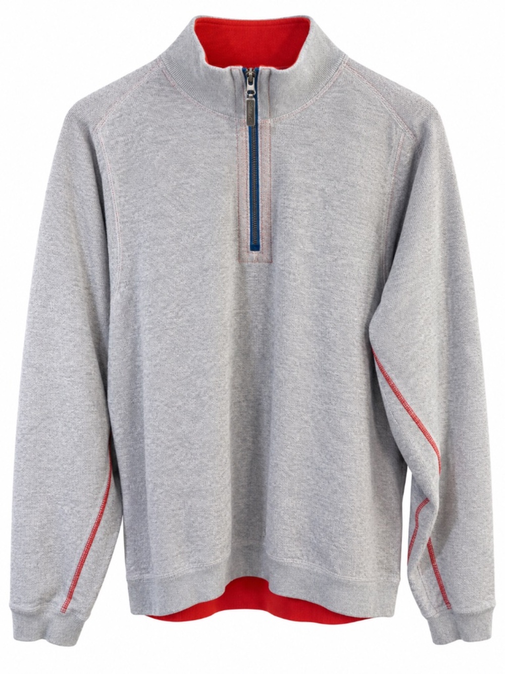 Tommy Bahama – Grey Tomato Red Reversible Quarter-Zip Pullover – Estimated XXL